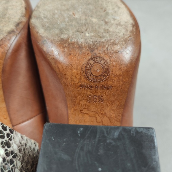 Dries Van Noten Pumps Womens 36.5 6.5 Brown Leather Snake Print Block Heel Shoes - Picture 12 of 13